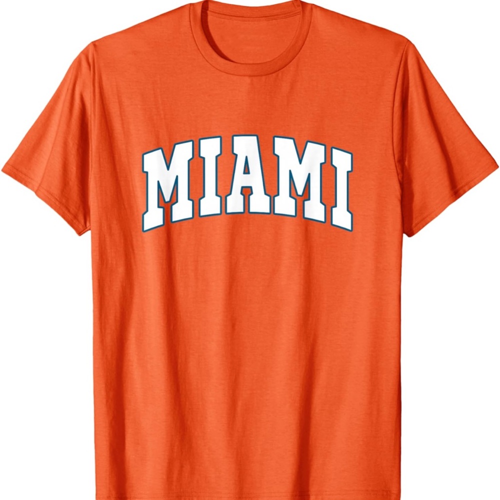 Retro Design Miami Graphic T-Shirt - Dolphins Football Orange and Teal Blue